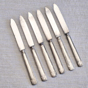 Antique Silverplate Butter Knives Colonial Silver Co Ornate Shell Handle 6 Count